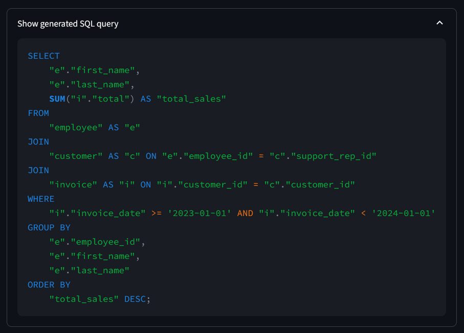 Get SQL + summary